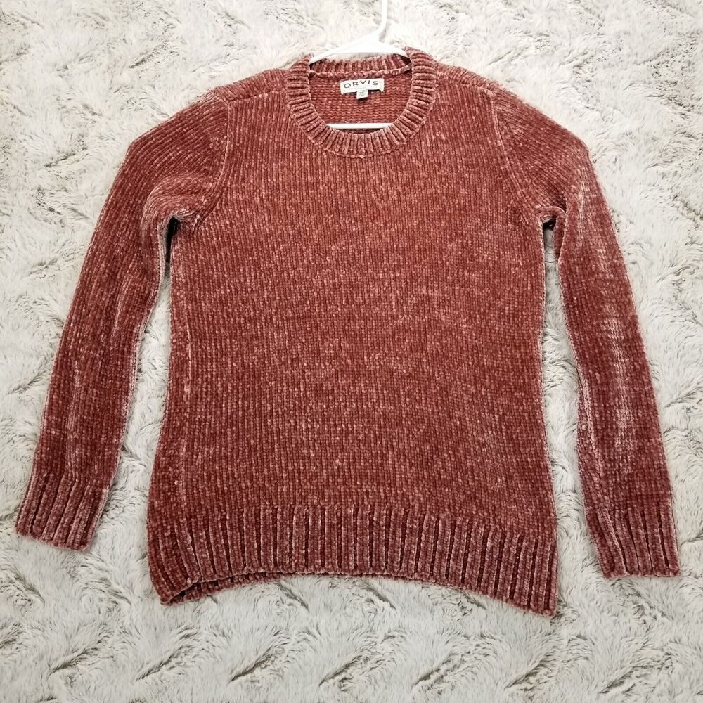 Orvis Womens‎ XS Chenille Crew Neck Pullover Sweater Pink Ribbed Soft GUC